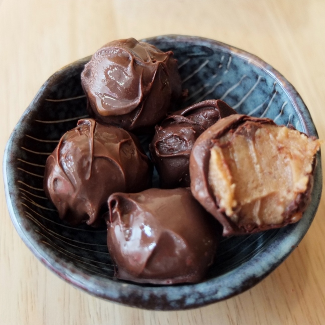 Chocolate-covered salted date caramels
