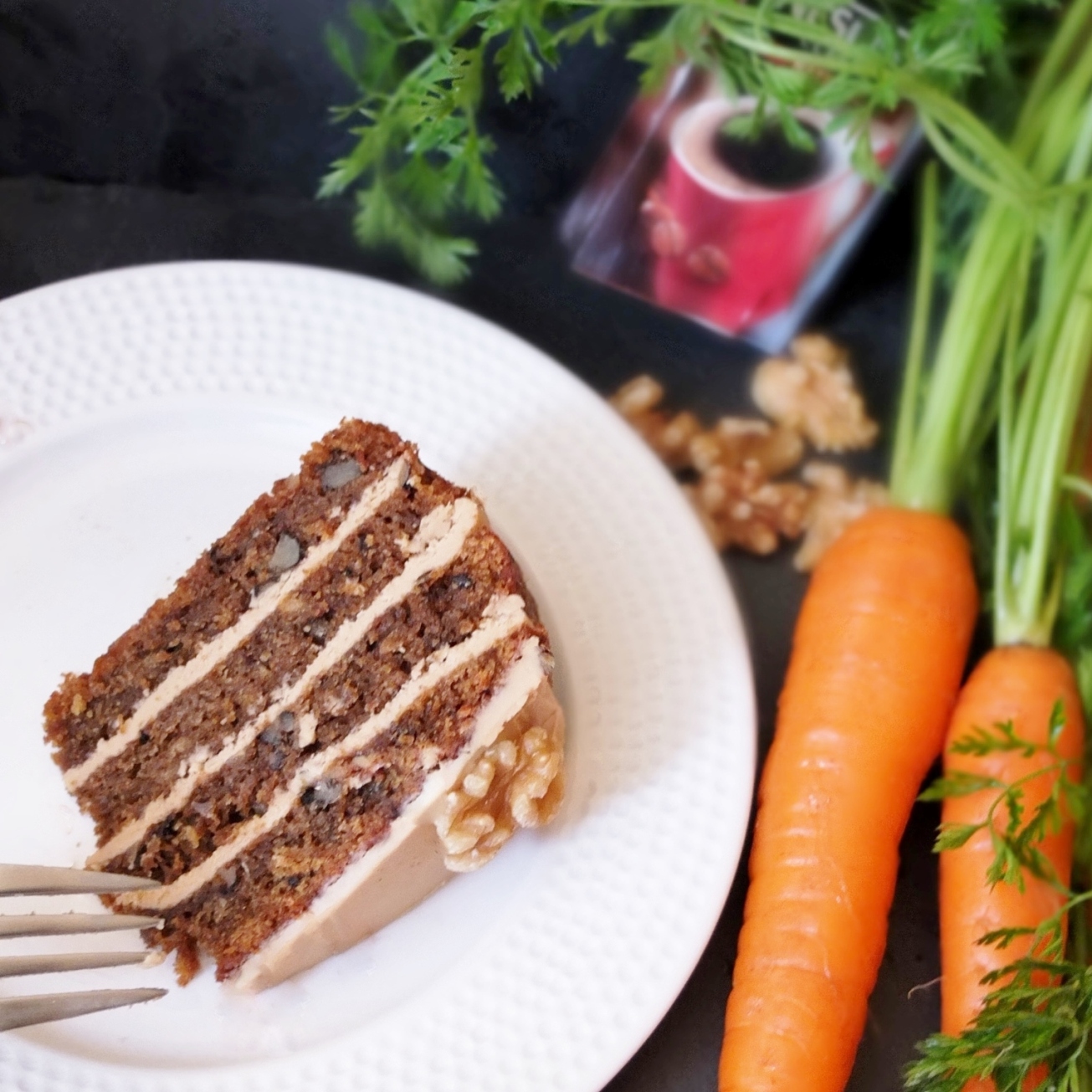 Coffee and walnut cake with carrot