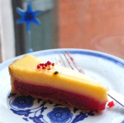 Passion fruit and raspberry tart