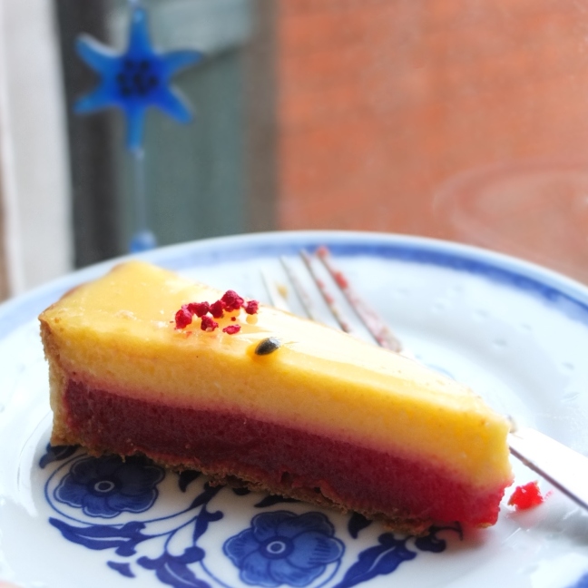Passion fruit and raspberry tart