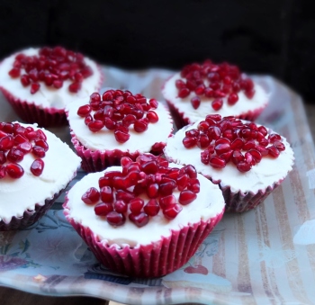pomegranate red velvet cupcakes