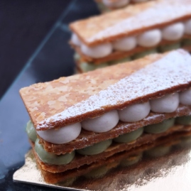 matcha white chocolate and chestnut millefeuilles