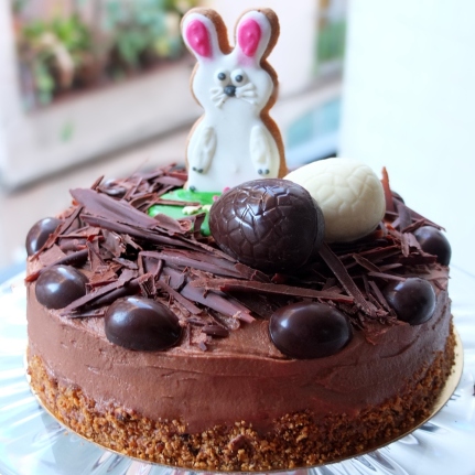 moist Easter chocolate and vanilla sponge cake
