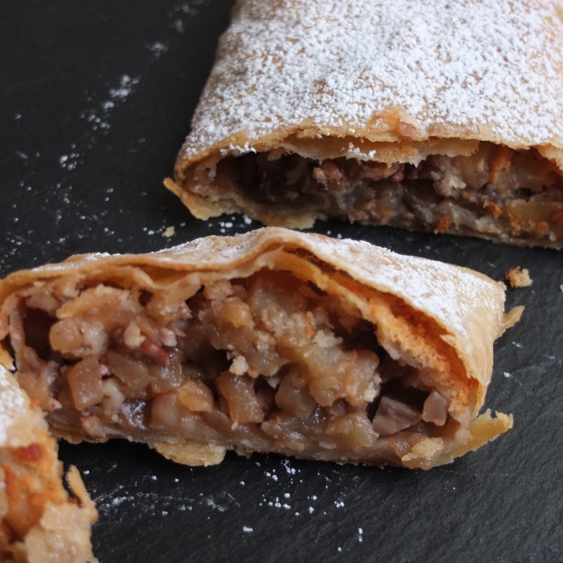 Apple strudel with traditional pastry
