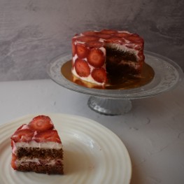 Modernist strawberry chocolate cake