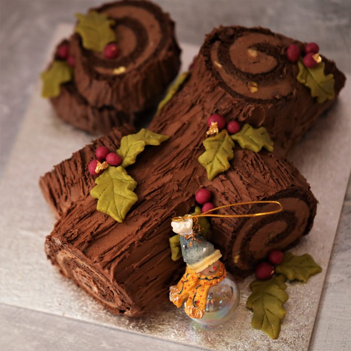 Old school Christmas chocolate log cake